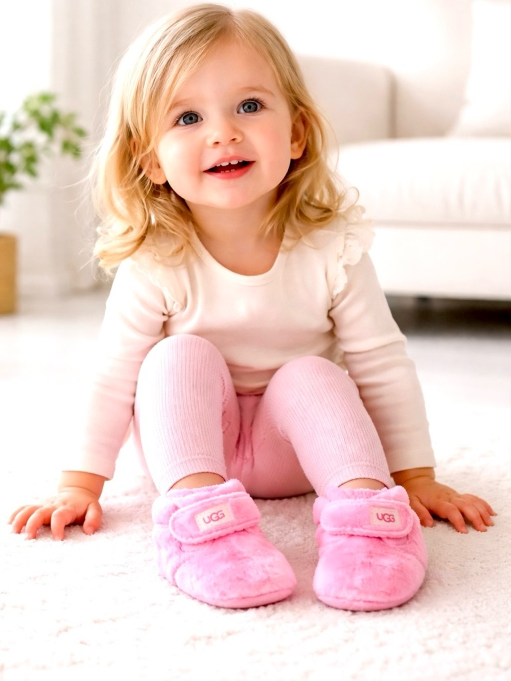 UGG Bixbee Bootie Fuzzy Soft Boots Shoes Pink Fleece- Infant Girls'